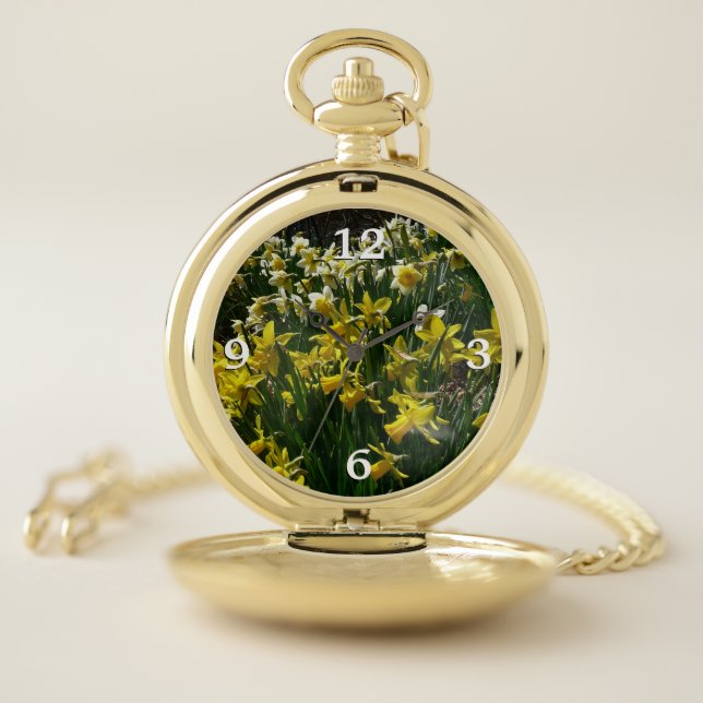Yellow and White Daffodils Spring Flowers Pocket Watch (Inside)