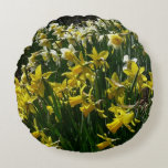 Yellow and White Daffodils Spring Flowers Round Pillow