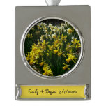 Yellow and White Daffodils Spring Flowers Silver Plated Banner Ornament