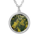 Yellow and White Daffodils Spring Flowers Silver Plated Necklace