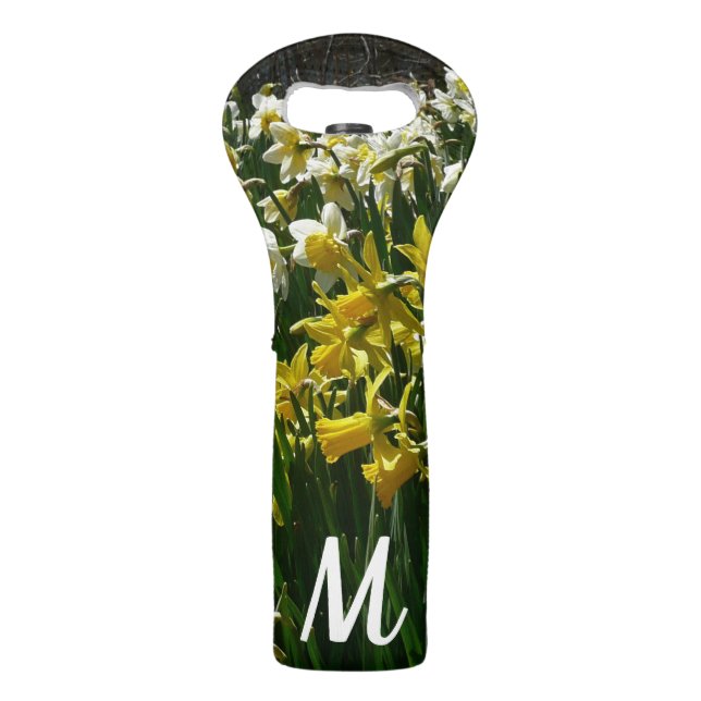 Yellow and White Daffodils Spring Flowers Wine Bag (Front)