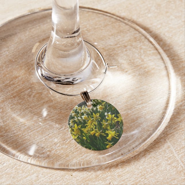 Yellow and White Daffodils Spring Flowers Wine Glass Charm (In Situ)