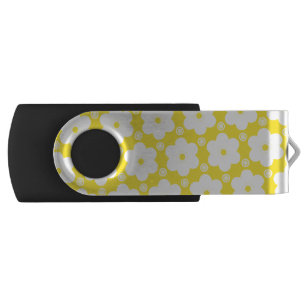 Yellow and White Daises and Polka Dots Flash Drive