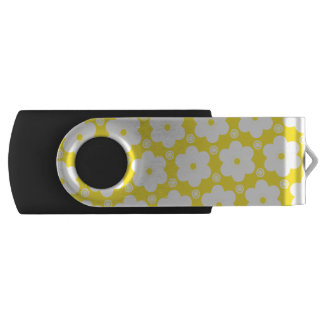 Yellow and White Daises and Polka Dots Flash Drive