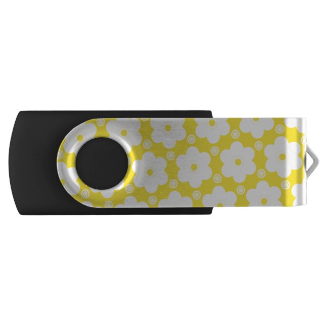 Yellow and White Daises and Polka Dots Flash Drive (Front)