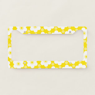 Yellow and White Daisies and Polka Dots License Plate Frame