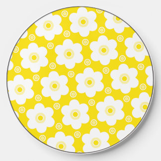 Yellow and White Daisies and Polka Dots Wireless Charger