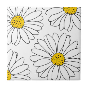 Yellow and White Daisies Ceramic Tile
