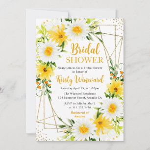 Yellow and White Daisies Gold Frame Bridal Shower Invitation
