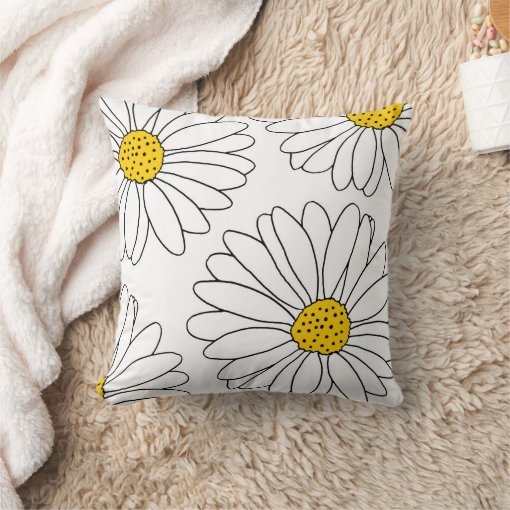 Yellow and White Daisies Throw Pillow Zazzle