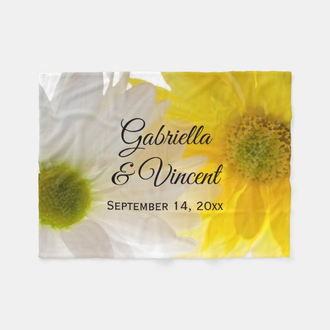 Yellow and White Daisies Wedding Fleece Blanket (Front (Horizontal))