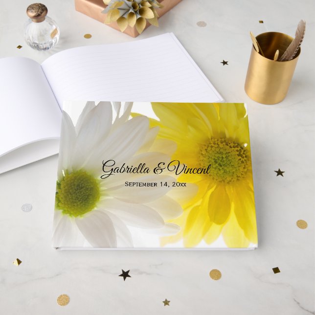 Yellow and White Daisies Wedding Guest Book (Front Open)