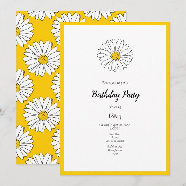 Yellow and White Daisy and Pattern 2 Invitation (Front/Back)