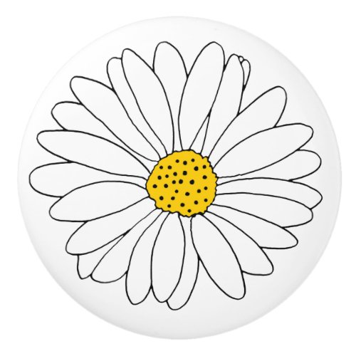 Yellow and White Daisy Ceramic Knob