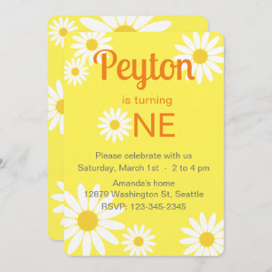 Yellow and White Daisy First Birthday Invitation
