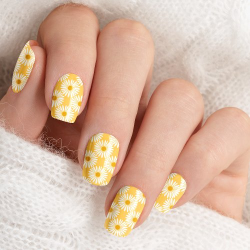 Yellow And White Daisy Floral Pattern Minx Nail Art