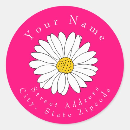 Yellow and White Daisy Hot Pink Background Labels