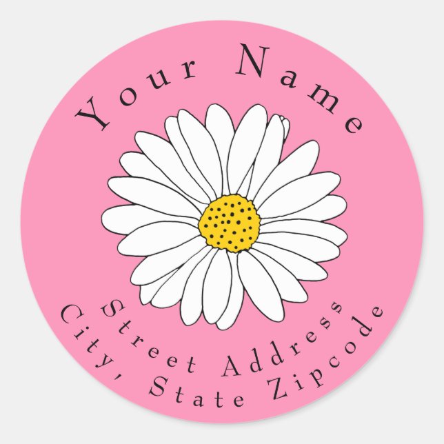 Yellow and White Daisy on Pink Address Label (Front)