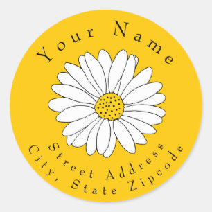 Yellow and White Daisy on Yellow Address Label