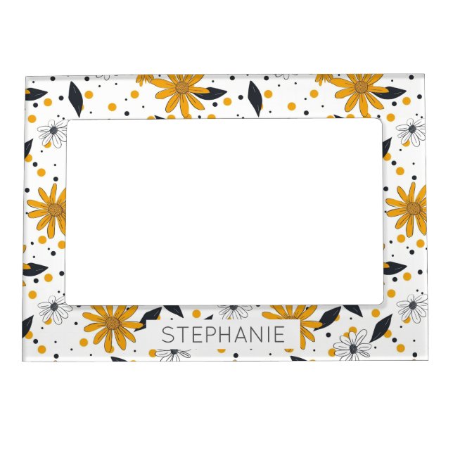Yellow and White Daisy Pattern with Dark Leaves Magnetic Frame (Front)