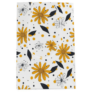 Yellow and White Daisy Pattern with Dark Leaves Medium Gift Bag