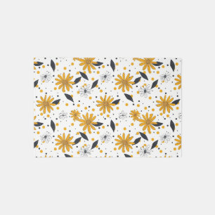 Yellow and White Daisy Pattern with Dark Leaves Outdoor Rug