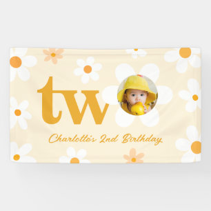 Yellow And White Daisy Second Birthday Photo Girl Banner