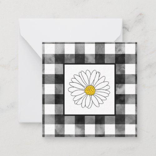 Yellow and White Daisy With Watercolor Plaid Note Card