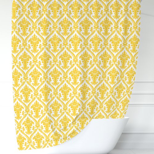 Yellow And White Damask Shower Curtain