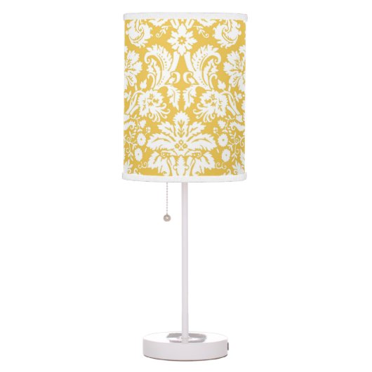 Yellow and White Damask Table Lamp (Right)