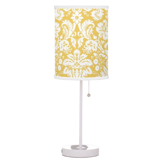Yellow and White Damask Table Lamp (Left)