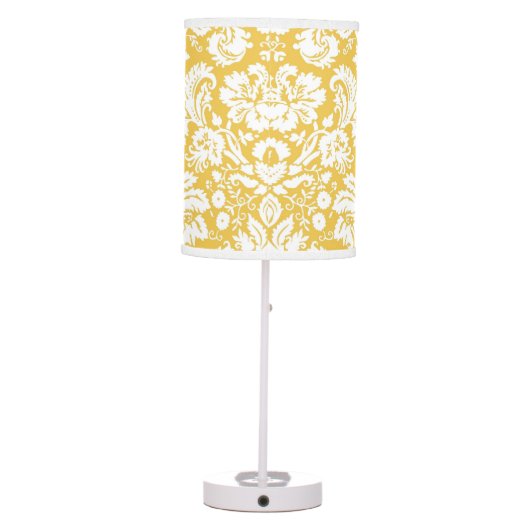 Yellow and White Damask Table Lamp (Back)