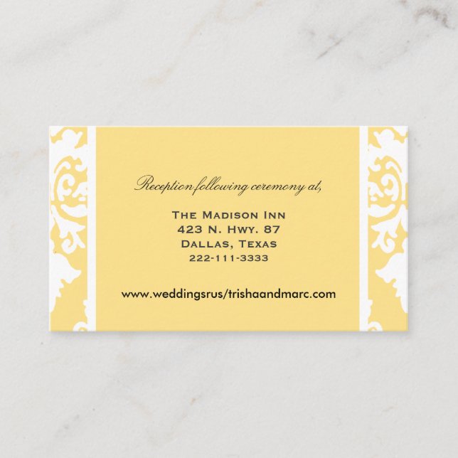 Yellow and white damask Wedding enclosure cards (Front)