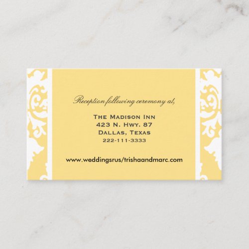 Yellow and white damask Wedding enclosure cards Business Cards