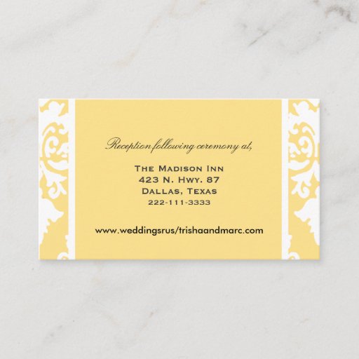 Customizable Yellow and white damask Wedding enclosure cards Business Cards