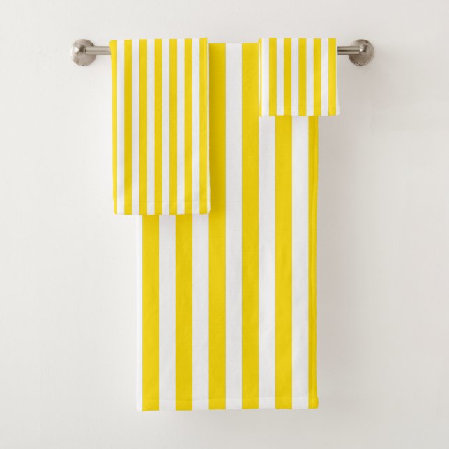 Yellow and White Deckchair Stripe Pattern Bath Towel Set (Insitu)