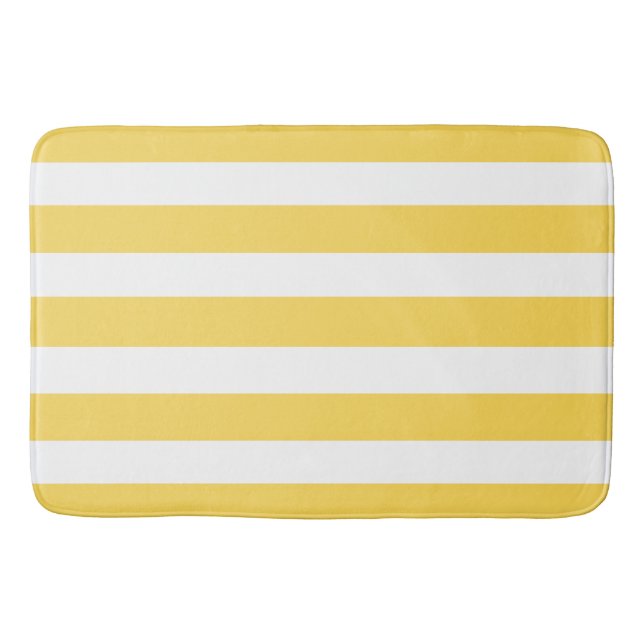 Yellow and White Deckchair Stripes Bath Mat (Front)