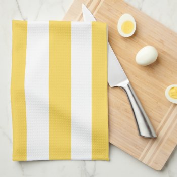 Yellow And White Deckchair Stripes Kitchen Towel by beachcafe at Zazzle