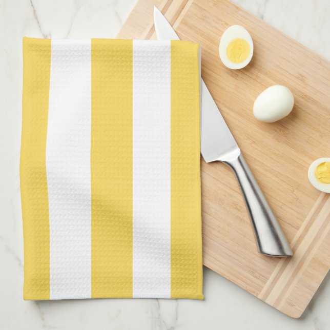 Yellow and White Deckchair Stripes Kitchen Towel (Quarter Fold)
