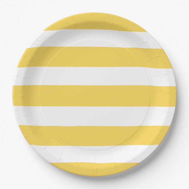 Yellow and White Deckchair Stripes  Paper Plates (Front)