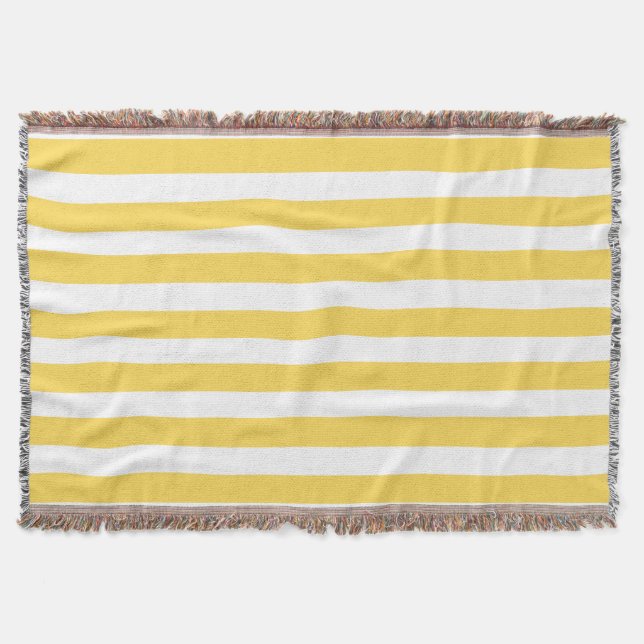 Yellow and White Deckchair Stripes Throw Blanket (Front)