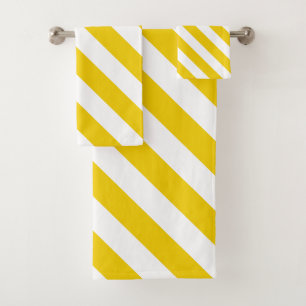 Yellow and White Diagonal Stripes Bath Towel Set