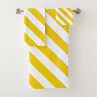 Yellow and White Diagonal Stripes Bath Towel Set
