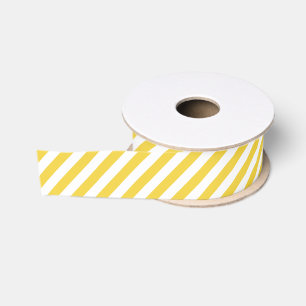 Yellow and White Diagonal Stripes Pattern Grosgrain Ribbon