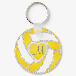 Yellow and White Diamond Volleyball 🏐 Design Keychain
