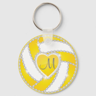 Yellow and White Diamond Volleyball 🏐 Design Keychain