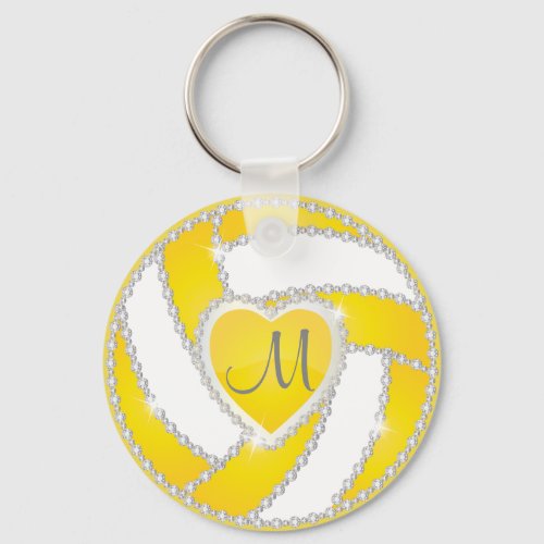 Yellow and White Diamond Volleyball  Design Keychain