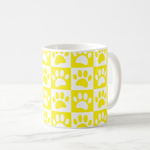 Yellow And White Dog Paws In Squares Custom Coffee Mug