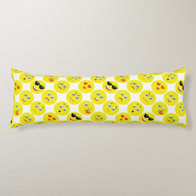 Yellow And White Emoji Pattern Body Pillow (Front)