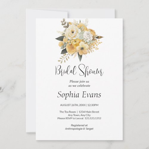 Yellow and White Floral Bouquet Bridal Shower Invitation